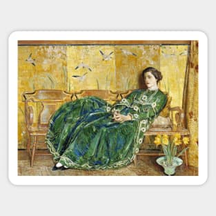 April - (The Green Gown) by Childe Hassam Sticker